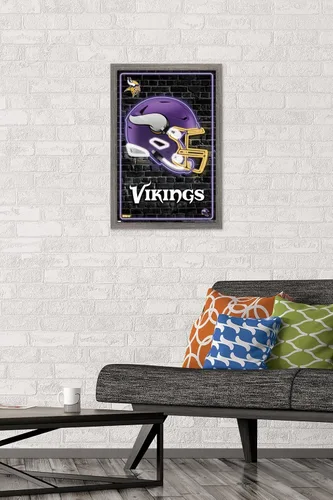 Vista 2 de Trends International NFL Minnesota Vikings - Póster de pared con casco neón 23, 22.4 pulgadas de largo x 14.7 pulgadas, versión enmarcada en madera