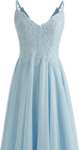 Vista 5 de Vestidos de dama de honor de encaje para boda con abertura, tirantes delgados, de gasa, vestidos formales de fiesta de noche