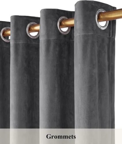 Vista 2 de StangH Cortinas de terciopelo gris de 84 pulgadas para oscurecer la habitación, con aislamiento térmico, cortinas gruesas y pesadas para sala