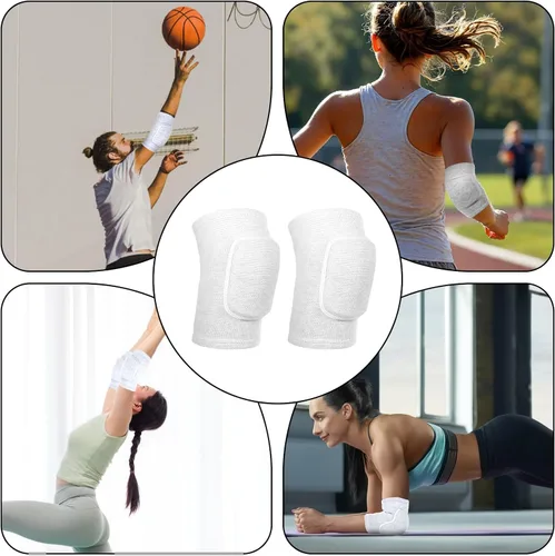 Vista 6 de 1 par de coderas con almohadilla de esponja gruesa, almohadillas protectoras blancas transpirables para coderas de voleibol, protector de rodilla