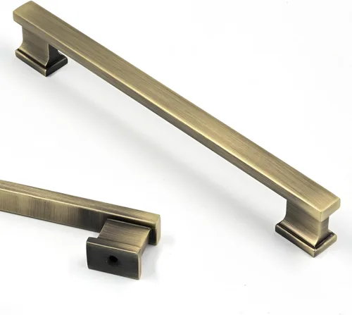 Vista 22 de Asidrama - Paquete de 6 manijas de gabinete de cocina color latón cepillado de 3.75 pulgadas (96mm), tiradores para gabinete, accesorios