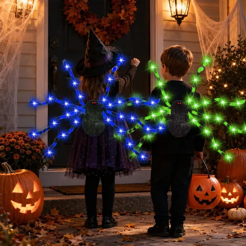 Vista 6 de Garma Light Up Spider Costume for Kids, 60 LED Halloween Spider Backpack Azul y negro