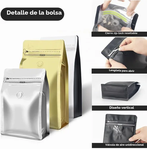 Vista 6 de Bolsas de café con válvula (60 piezas, 4 onzas, 0.25 libras) Bolsas de embalaje de granos de café ventiladas con alta barrera de papel de aluminio