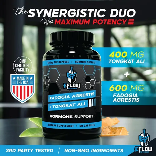 Vista 3 de eFlow Nutrition Fadogia Agrestis + Tongkat Ali - Suplemento de rendimiento natural 2 en 1 para la salud y el bienestar, hormona, energía y apoyo