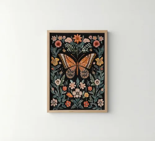 Vista 45 de Póster de Arte de Murciélago, Estilo William Morris Retro de Mediados de Siglo Botánico Victoriano Academia Oscura Decoración Gótica Galería 10a