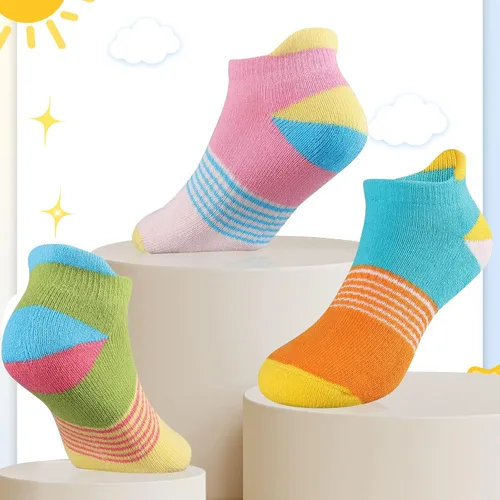 Vista 5 de Comfoex Calcetines para niñas de 4 a 6, 6 a 8, 8 a 10 años, calcetines cortos de algodón atléticos con suela acolchada, 6 pares