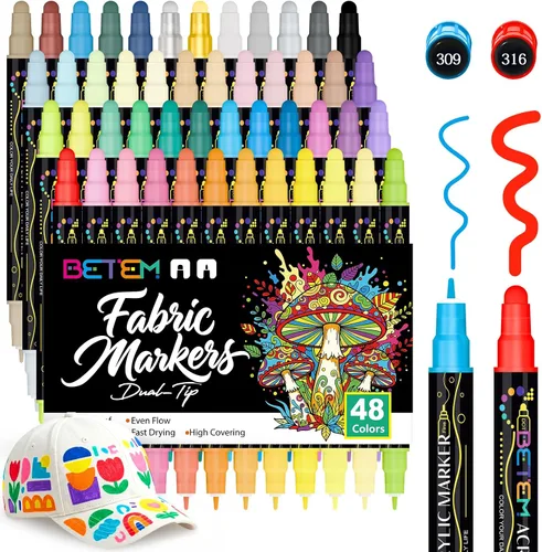 Vista 8 de Betem 6 marcadores de pintura acrílica negra, kits de decoración de tela de doble punta, bolígrafos de pintura acrílica a base de agua de alta