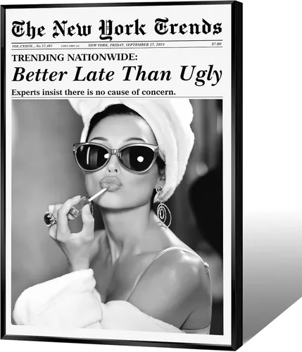 Vista 28 de Póster Retro de Noticias Rosa, Decoración de Habitación Coqueta, Impresiones de Arte de Pared de Nueva York Rosa Trendy Preppy, Decoración