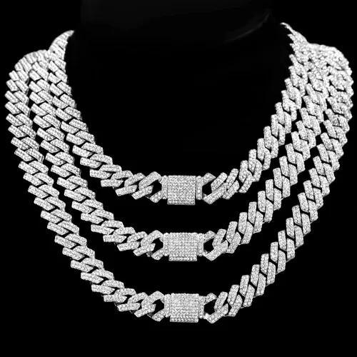 Vista 8 de Cadena de eslabones cubanos de 0.55 pulgadas para hombre, collar de cadena de eslabones cubanos de Miami, pulsera para hombres y mujeres, cadenas