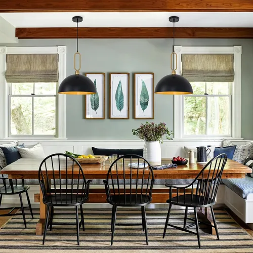 Vista 5 de Luces Colgantes de Cúpula de 15.75 Pulgadas, Luz de Metal Negro Dorado para Comedor, Accesorios de Iluminación de Candelabro Colgante Grande Moderno