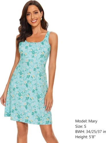 Vista 4 de Vestido sin mangas UPF 50+ para mujer, acampanado, con bolsillos, transpirable, de secado rápido, protección solar para senderismo, camping, playa