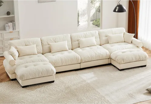 Vista 11 de Sofá modular de terciopelo con botones en L, sofá modular reversible de esquina de 2 plazas, sofá biplaza y otomano, combinación gratuita de 93.7