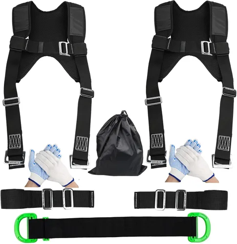 Vista 8 de Correas para mover muebles con hebilla en el pecho, sistema de elevación y movimiento para 2 personas, correa de hombro ajustable para transportar