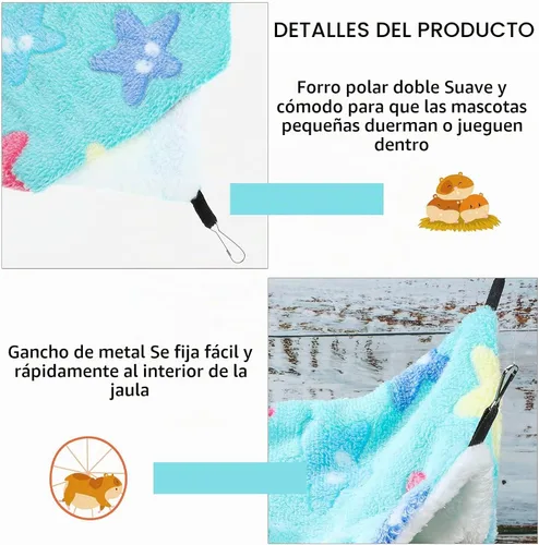 Vista 3 de BOAO 2 piezas Hamaca para conejillo de indias y rata, hamaca colgante para conejillo de indias, hámster, hurón, accesorios para pequeños animales