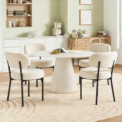 Vista 10 de DUMOS Juego de 4 sillas de comedor, sillas modernas de mediados de siglo, respaldo curvado tapizado, sillas de cocina con patas de metal negro, beige