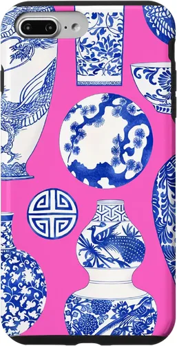 Vista 12 de iPhone 16 Blue Willow Chinoiserie Jengibre Tarro Fresco Preppy Rosa Azul Caso