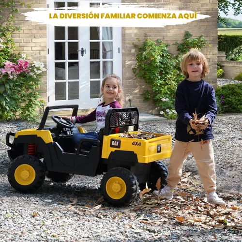 Vista 6 de ANPABO Camión volcador Caterpillar con licencia, juguete de 24V con control remoto para padres, 4WD motores potentes, hasta 5 mph, amortiguadores