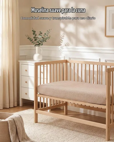 Vista 9 de Blissful Diary Sábanas de muselina para cuna, paquete de 2, cuadros beige y Gingham beige y guingán marrón
