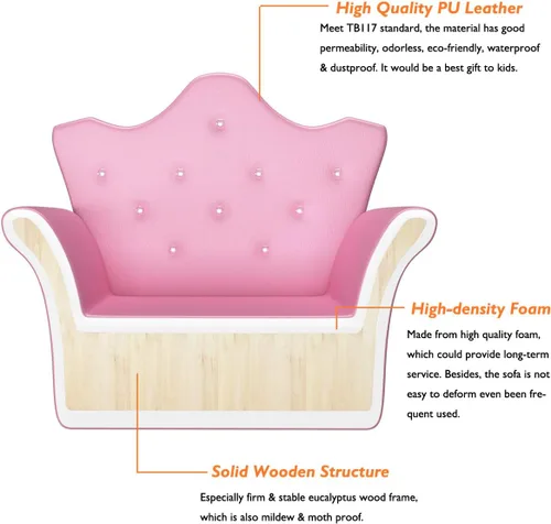 Vista 8 de Sofá para niños de Costzon, sofá tapizado para niños con otomano, sofá de princesa con decoración de diamantes, otomano, silla para niños de PVC