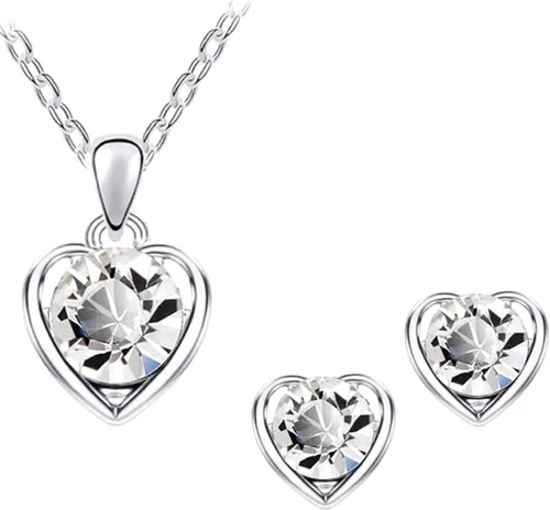 Vista 2 de Collares para mujer, joyería de moda, regalo de San Valentín, cadena de corazón con diamantes de imitación, aretes de tuerca, juego de joyería