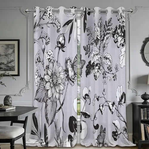 Vista 31 de Cortinas opacas negras y doradas, cortinas modernas de mediados de siglo para dormitorio, sala de estar, 63 pulgadas de largo, juego de 2 paneles