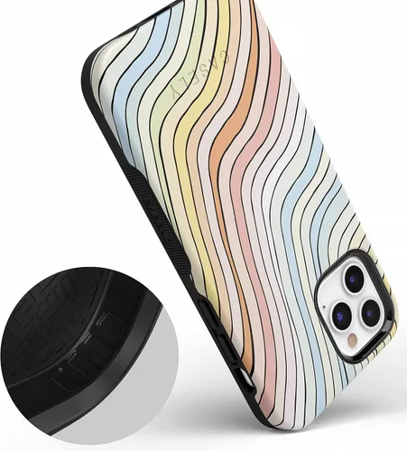 Vista 3 de Casely Funda para iPhone 11 Pro Max Ride The Wave Forro de arcoíris pastel Diseño protector audaz