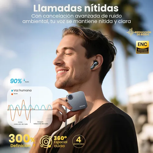 Vista 4 de Auriculares Bluetooth 5.4 inalámbricos 2 en 1 funda y soporte para teléfono con cancelación de ruido, potentes graves intrauditivos, Bluetooth 70H