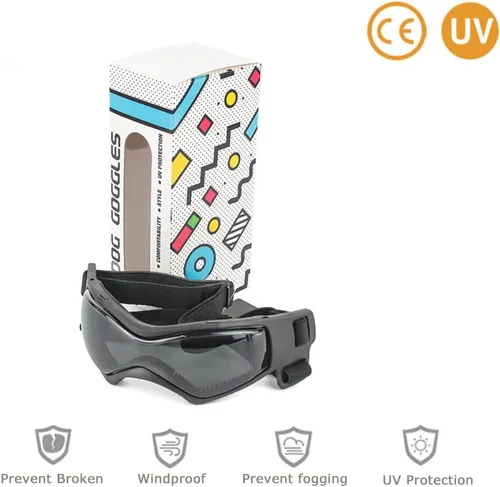 Vista 3 de Gafas de protección UV para perros pequeños y medianos, impermeables, resistentes al viento, para senderismo, ciclismo al aire libre (rosa)