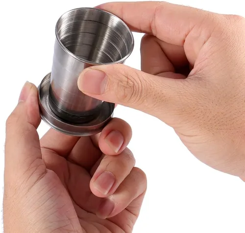 Vista 3 de Fdit Taza plegable de viaje, taza plegable de acero inoxidable, diseño de llavero de campamento, taza plegable telescópica retráctil (M)