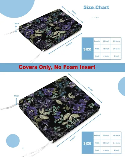 Vista 5 de Paquete de 2 fundas de cojín para sillas de exterior, impermeables, botánicas, fundas de sofá para sofá, flores moradas, hojas verdes, dibujadas a