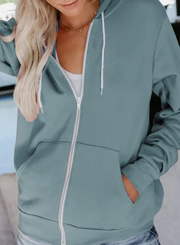 Vista 2 de Dokotoo - Sudadera para mujer, con manga larga, capucha, bolsillos y cremallera completa