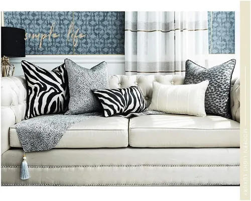 Vista 5 de Juego de 2 fundas de almohada decorativas con estampado de animales, estampado de cebra y guepardo, fundas de cojín en blanco y negro para sala