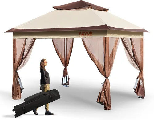 Vista 13 de VEVOR Gazebo de patio para 6-8 personas, gazebo de patio trasero de 10 x 10 pies, con mosquitera, marco de metal y poliéster de 180G recubierto