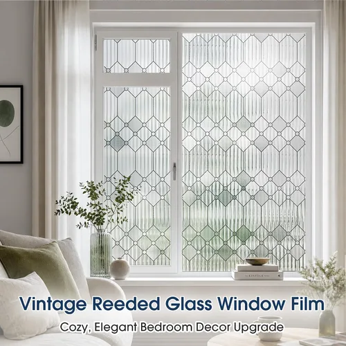 Vista 2 de Reeded Glass Privacy Window Film Static Cling for Home Clear