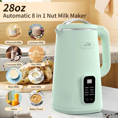 Vista 2 de Máquina para fabricar leche de nueces, 28 onzas, automática 8 en 1 de operación silenciosa, máquina de leche de soja, almendras caseras, coco, jugo