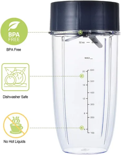Vista 2 de Piezas de repuesto para licuadora Nutribullet, tazas de 32 oz y 24 oz con cuchilla extractora de repuesto, compatible con licuadoras Nutri Bullet