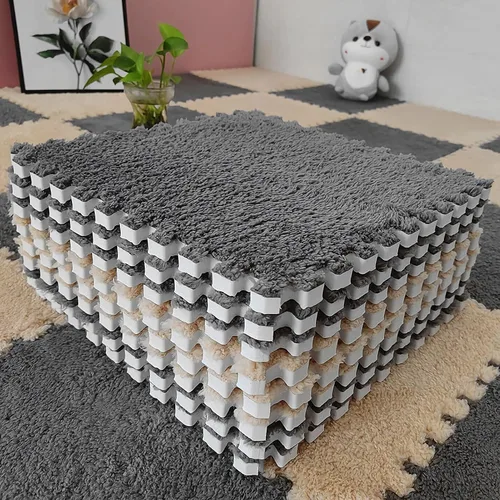 Vista 11 de 12 piezas de alfombrillas de espuma de felpa gruesa entrelazadas para el piso, azulejos de espuma entrelazados con bordes para niños, alfombra