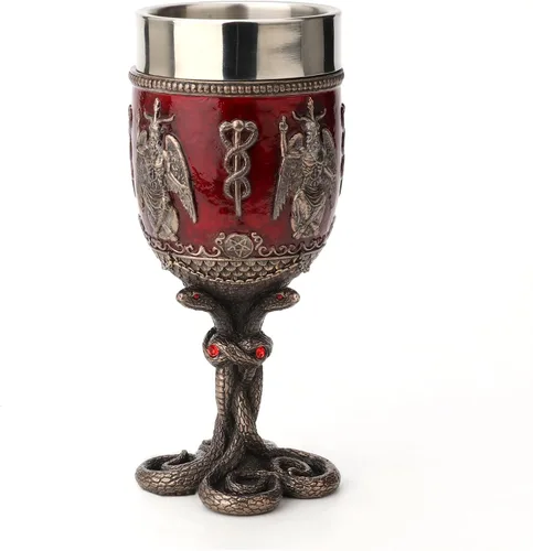 Vista 2 de Veronese Design Vaso de acero inoxidable de 6 7/8 pulgadas Baphomet Crimson Jeweled Serpent Cáliz