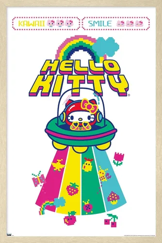 Vista 7 de Trends International Hello Kitty: 22 Kawaii Arcade - Póster de pared de alienígena, 22.4 pulgadas de largo x 14.7 W, versión enmarcada de madera