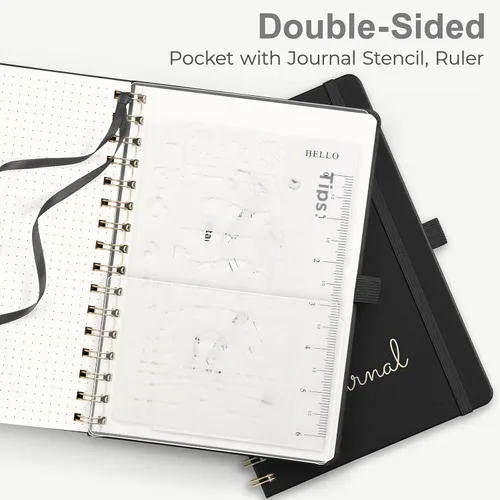 Vista 7 de EMSHOI Cuaderno de espiral con puntos, tapa dura de cuero, papel grueso de 3.53 oz/m², cuaderno de cuadrícula de puntos de 0.197 in para diario