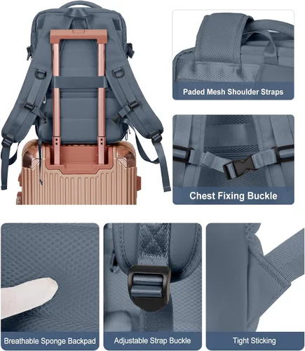 Vista 7 de Mochila de viaje grande para mujer, mochila de transporte, mochila de senderismo, mochila impermeable para deportes, escuela, portátil, mochila