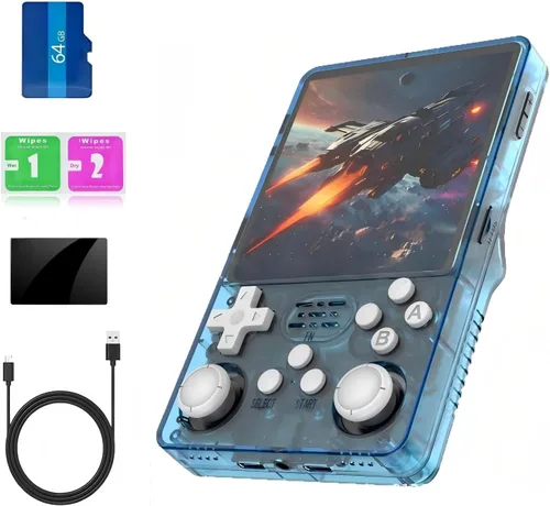 Vista 11 de R36plus - Consola de juegos portátil, consola de juegos retro portátil con pantalla IPS de 4.0 pulgadas, 64 GB, más de 15000 juegos preinstalados