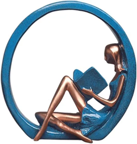 Vista 8 de EKDJKK Estatuilla de resina leyendo un libro, estantería de yoga para niña, decoración estética, escultura, pieza de acento, esculturas artísticas