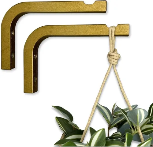 Vista 10 de EvenWood Juego de 2 ganchos para plantas de pared de 6 pulgadas, gancho de madera montado en forma de L, soporte para interiores y exteriores