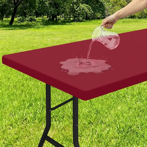 Vista 31 de Smiry - Mantel rectangular de vinilo con respaldo de franela elástica ajustada para mesas plegables de 2 pies, manteles impermeables y lavables