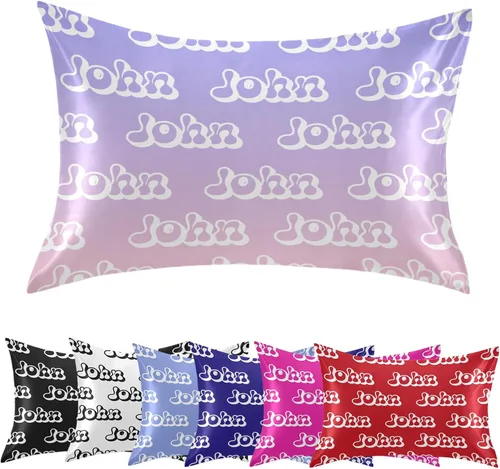 Vista 35 de Fundas de almohada negras personalizadas de seda con cierre de sobre, funda de almohada de satén tamaño estándar para personas que duermen