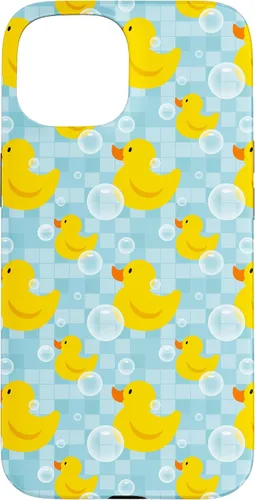 Vista 6 de Funda de goma amarilla para iPhone 16 con patrón de patos y patos