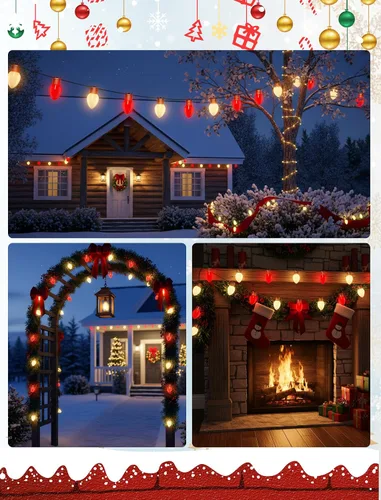 Vista 8 de Luces de Navidad Jumbo Rojas y Blancas de 16 Pies para Exteriores, Cadena de Bombillas LED Gigantes de Navidad para Árbol, Porche, Patio y Valla
