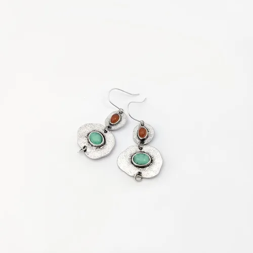 Vista 4 de Pendientes bohemios de piedra pendientes colgantes de plata para mujer, Metal, Circonia cúbica