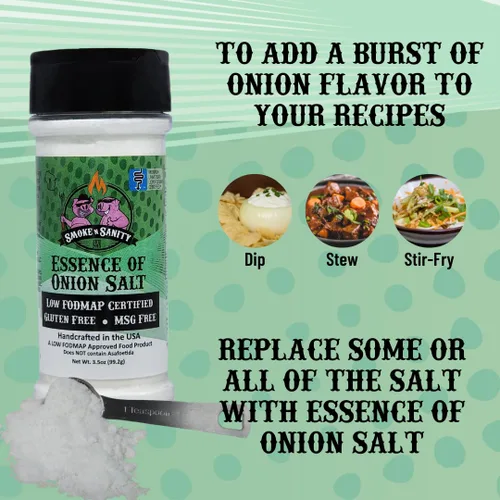 Vista 3 de Smoke n Sanity Essence of Onion Salt - Certificado bajo en FODMAP - No contiene ajo - Condimentos bajos en FODMAP. Certificado sin gluten